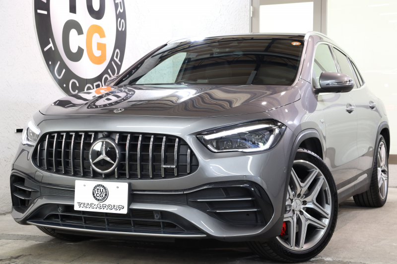 AMG GLA GLA45S 4MATIC+ ﾚｰﾀﾞｰｾｰﾌﾃｨPKG　現行 ｷｰﾚｽｺﾞｰ 灰/黒本革 ﾊﾟﾉﾗﾏSR MBUXﾅﾋﾞTV BT音楽 360ｶﾒﾗ PTS LEDﾗｲﾄ ﾊﾝｽﾞﾌﾘｰA AMG専用装備&ﾁｭｰﾆﾝｸﾞ ﾜｲﾔﾚｽ充電 8AT 希少色ﾏｳﾝﾃﾝｸﾞﾚｰ　2年保証